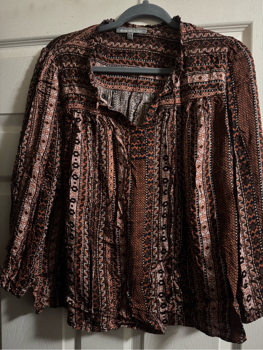 Daniel Rainn Rust, Black & Cream Boho Printed Blouse